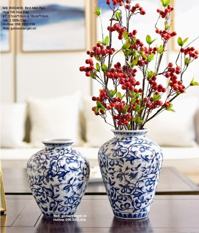 BÌNH MEN RẠN HỌA TIẾT HOA DÂY